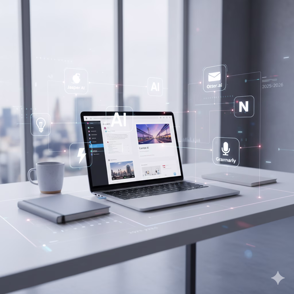 AI freelancing workspace 2025–2026 using ChatGPT, Canva, and Grammarly